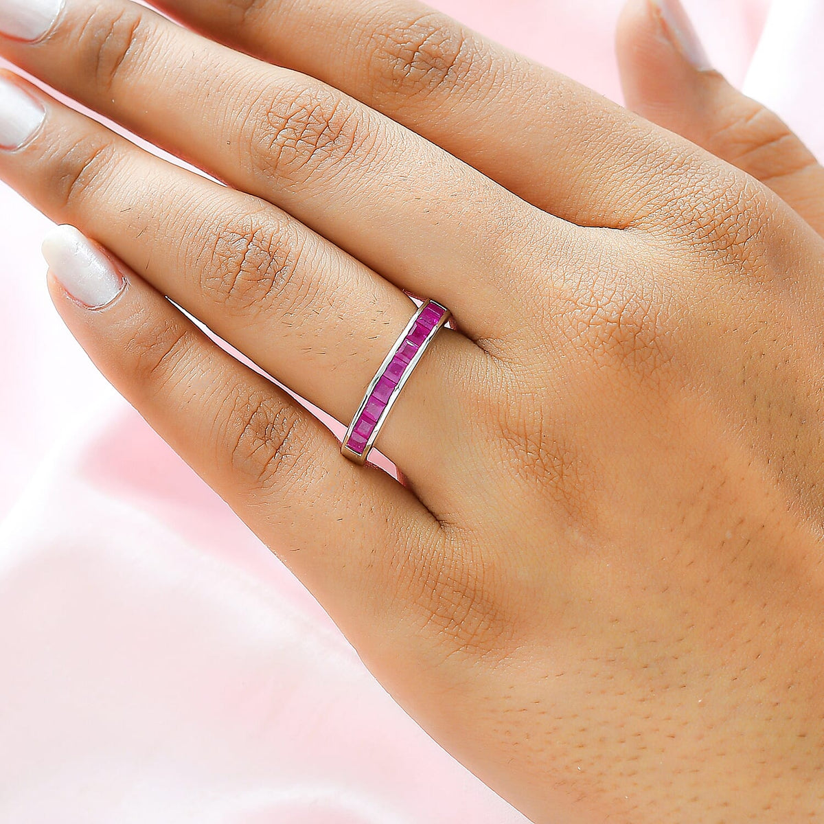 African Ruby Half- Eternity Band Ring in Platinum Overlay Sterling Silver 1.377 Ct. 7159483 5