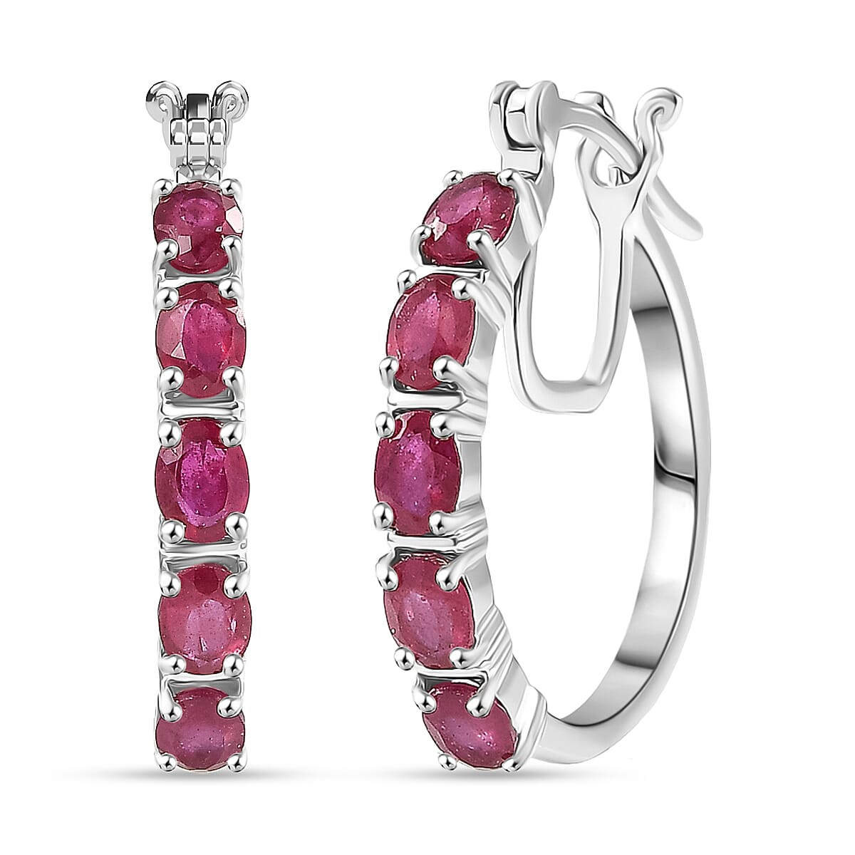African Ruby Hoop Earring in Platinum Overlay Sterling Silver 2.49 Ct. 8240211 0