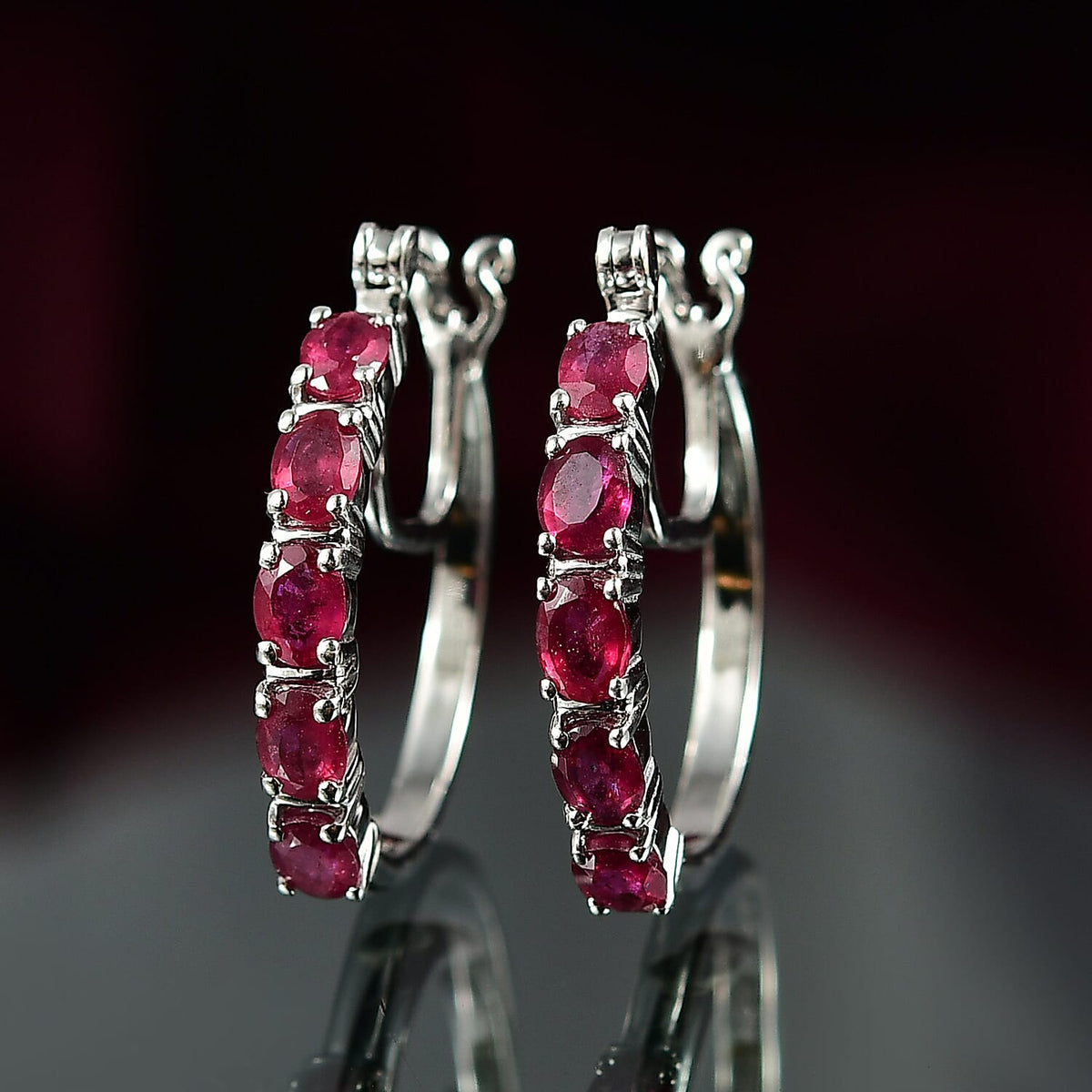 African Ruby Hoop Earring in Platinum Overlay Sterling Silver 2.49 Ct. 8240211 1