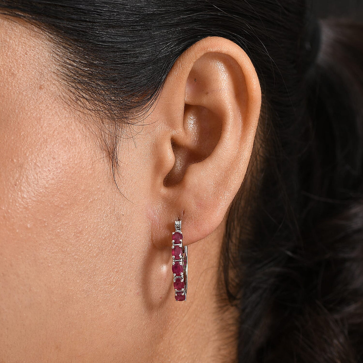 African Ruby Hoop Earring in Platinum Overlay Sterling Silver 2.49 Ct. 8240211 2