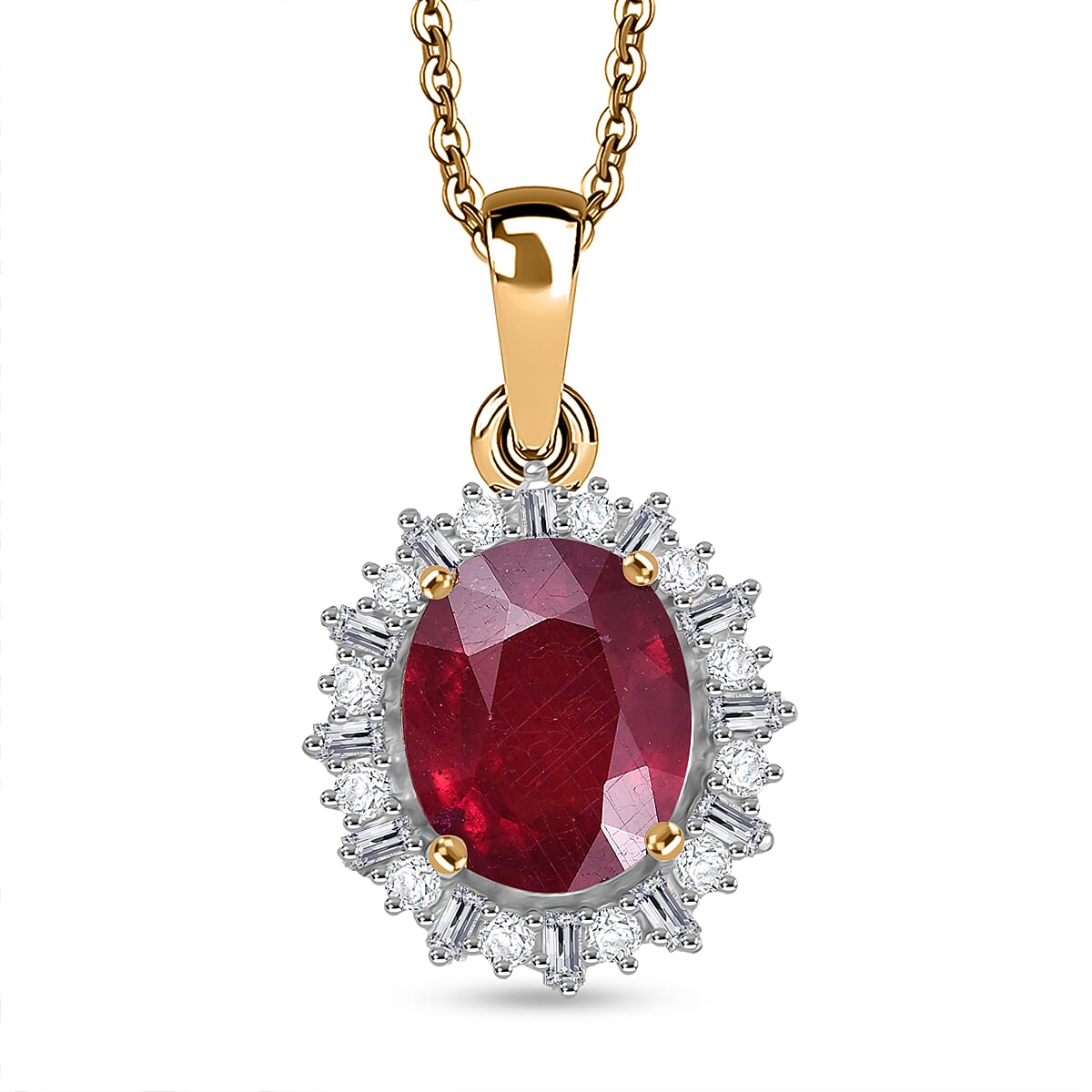 African Ruby,  Lab Grown Diamond Pendant with Chain (Size 20) in 18K YG Vermeil Sterling Silver 0.38 ct  Silver Wt. 5.27 Gms  4.280  Ct. 4391506 0
