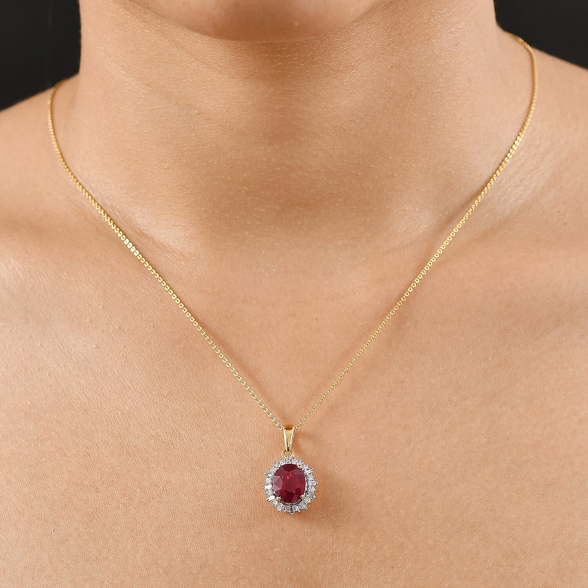 African Ruby,  Lab Grown Diamond Pendant with Chain (Size 20) in 18K YG Vermeil Sterling Silver 0.38 ct  Silver Wt. 5.27 Gms  4.280  Ct. 4391506 3