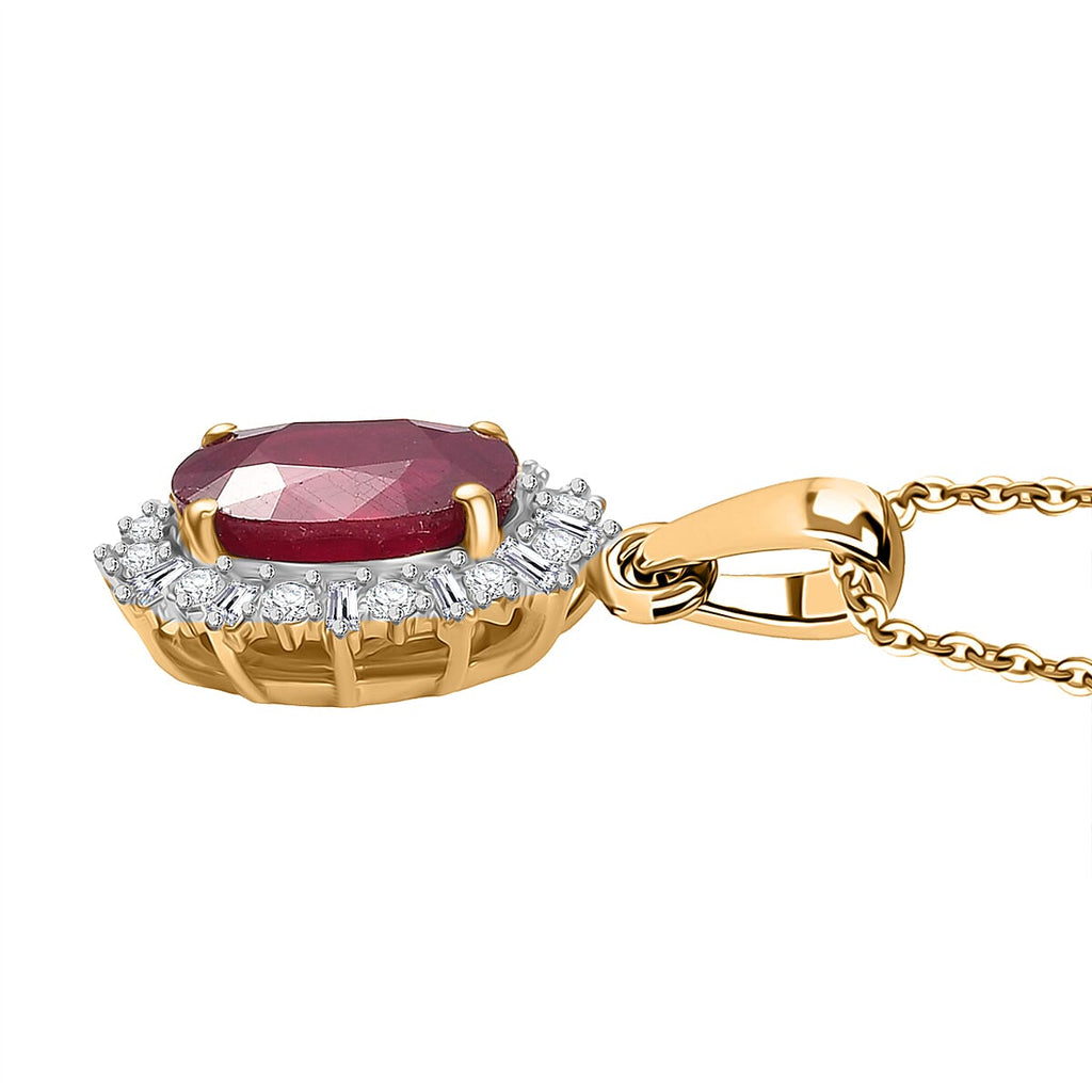 African Ruby,  Lab Grown Diamond Pendant with Chain (Size 20) in 18K YG Vermeil Sterling Silver 0.38 ct  Silver Wt. 5.27 Gms  4.280  Ct.