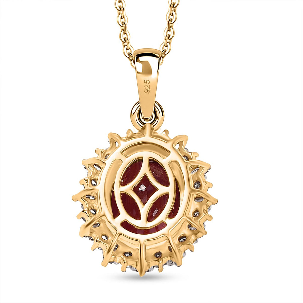 African Ruby,  Lab Grown Diamond Pendant with Chain (Size 20) in 18K YG Vermeil Sterling Silver 0.38 ct  Silver Wt. 5.27 Gms  4.280  Ct.
