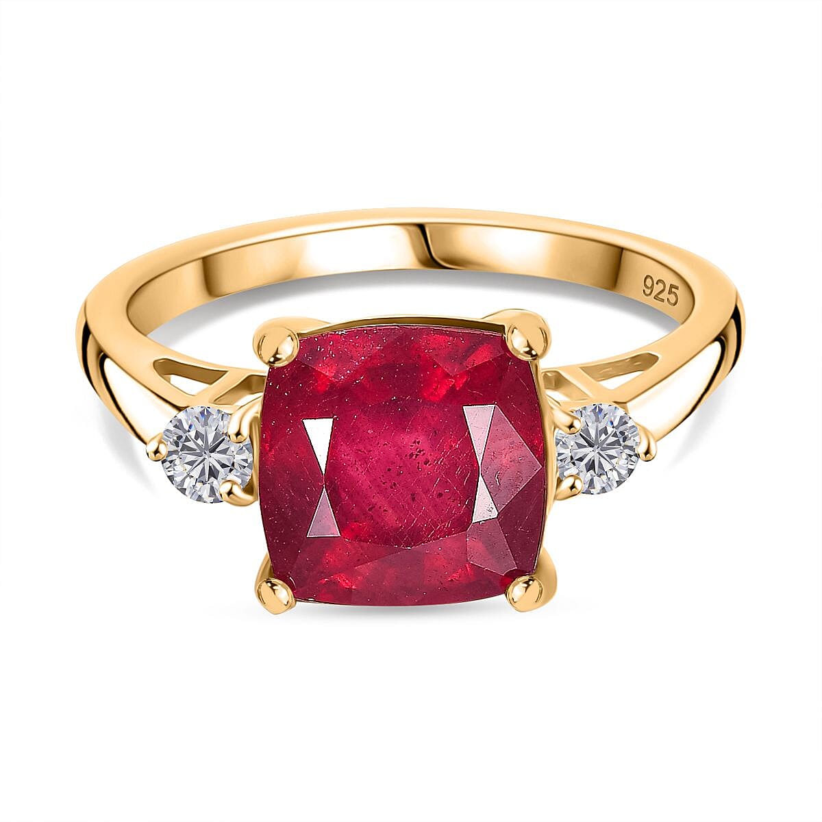 African Ruby &amp; Lab Grown Diamond Solitaire Ring in 18K Vermeil Yellow Gold Plated Sterling Silver 4.96 Ct. 8062221 0