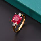 African Ruby & Lab Grown Diamond Solitaire Ring in 18K Vermeil Yellow Gold Plated Sterling Silver 4.96 Ct.