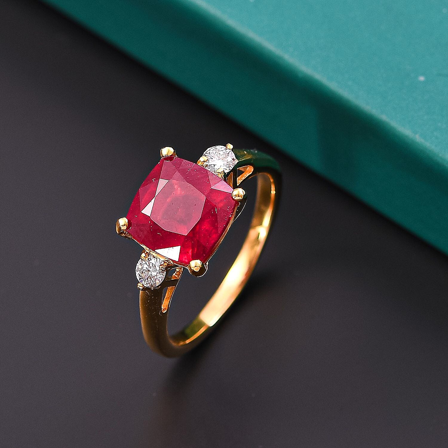 African Ruby &amp; Lab Grown Diamond Solitaire Ring in 18K Vermeil Yellow Gold Plated Sterling Silver 4.96 Ct. 8062221 1