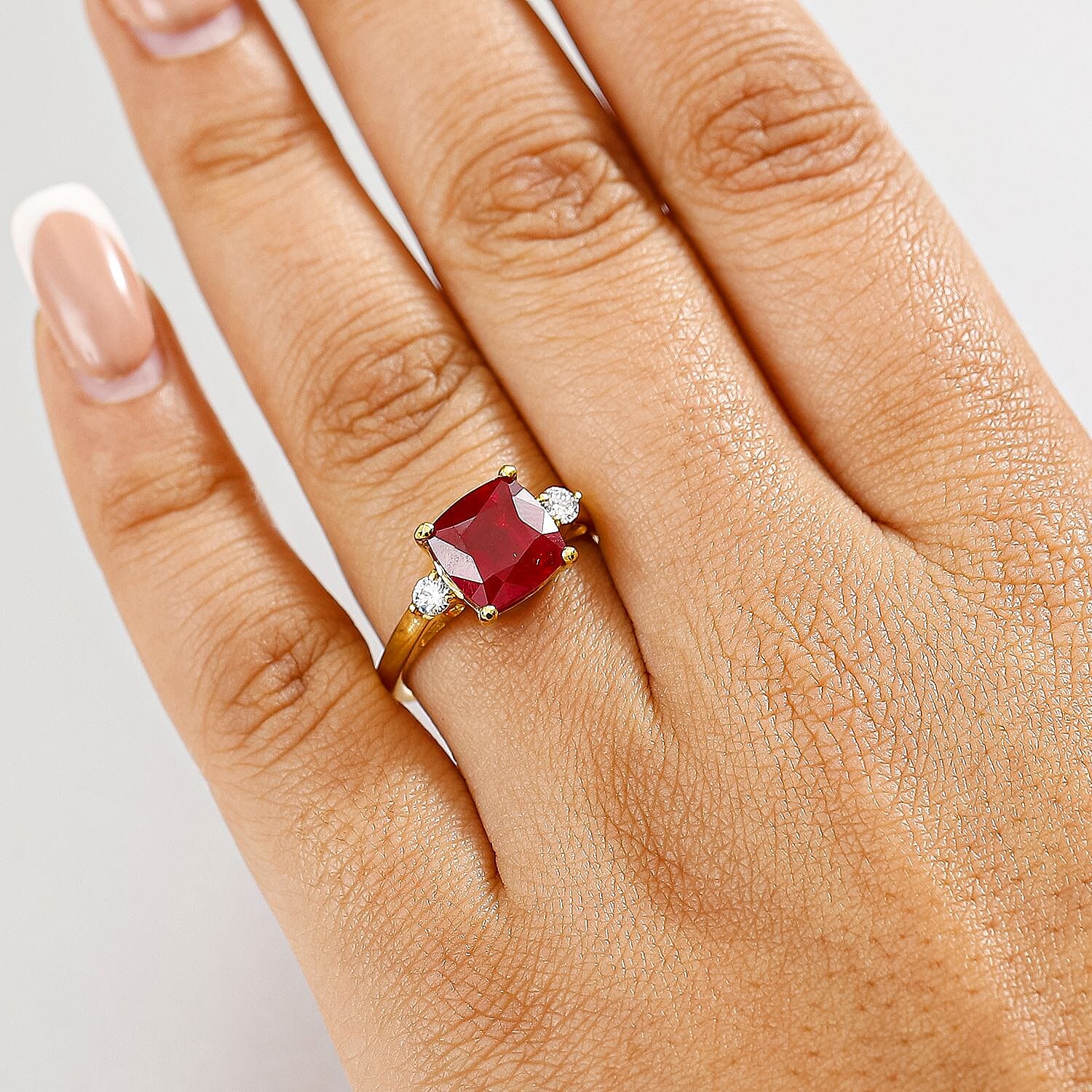 African Ruby &amp; Lab Grown Diamond Solitaire Ring in 18K Vermeil Yellow Gold Plated Sterling Silver 4.96 Ct. 8062221 2