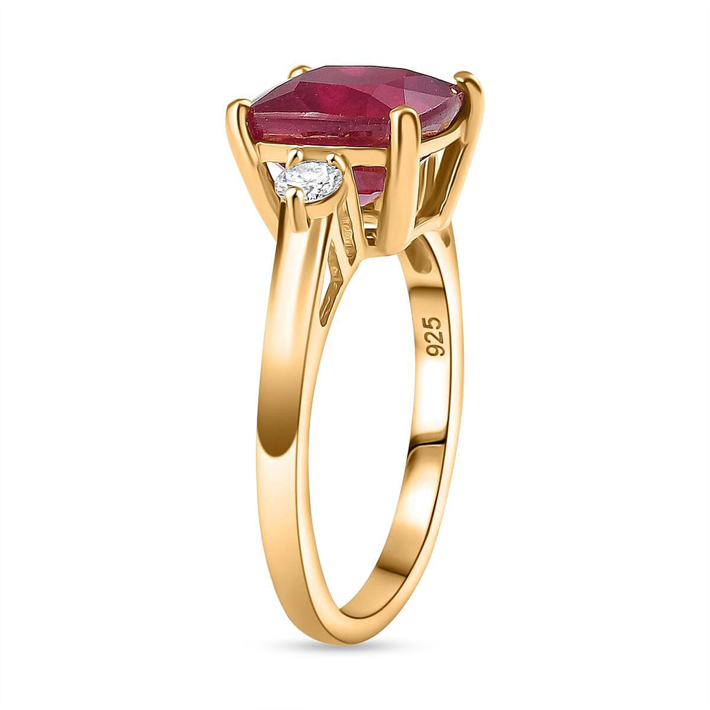 African Ruby & Lab Grown Diamond Solitaire Ring in 18K Vermeil Yellow Gold Plated Sterling Silver 4.96 Ct.