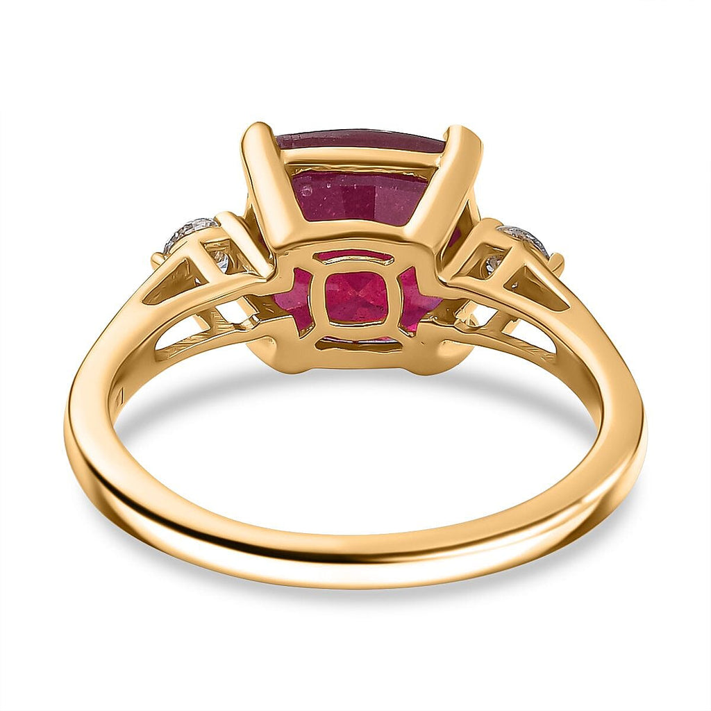 African Ruby & Lab Grown Diamond Solitaire Ring in 18K Vermeil Yellow Gold Plated Sterling Silver 4.96 Ct.