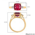 African Ruby & Lab Grown Diamond Solitaire Ring in 18K Vermeil Yellow Gold Plated Sterling Silver 4.96 Ct.