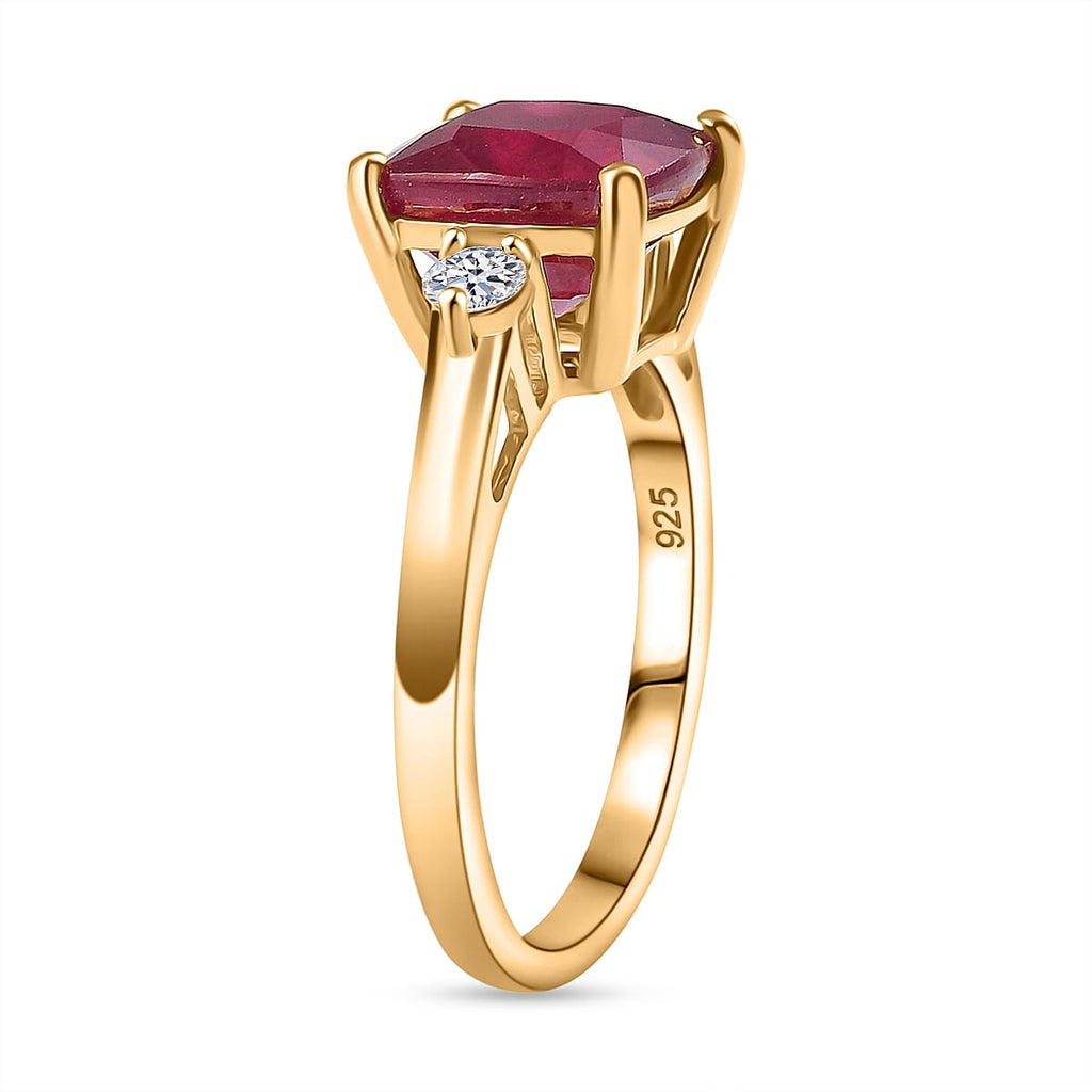 Luxuriant African Ruby & Lab Grown Diamond (SI-GH) Ring in 18K Vermeil Yellow Gold Plated Sterling Silver 6.76 Ct.