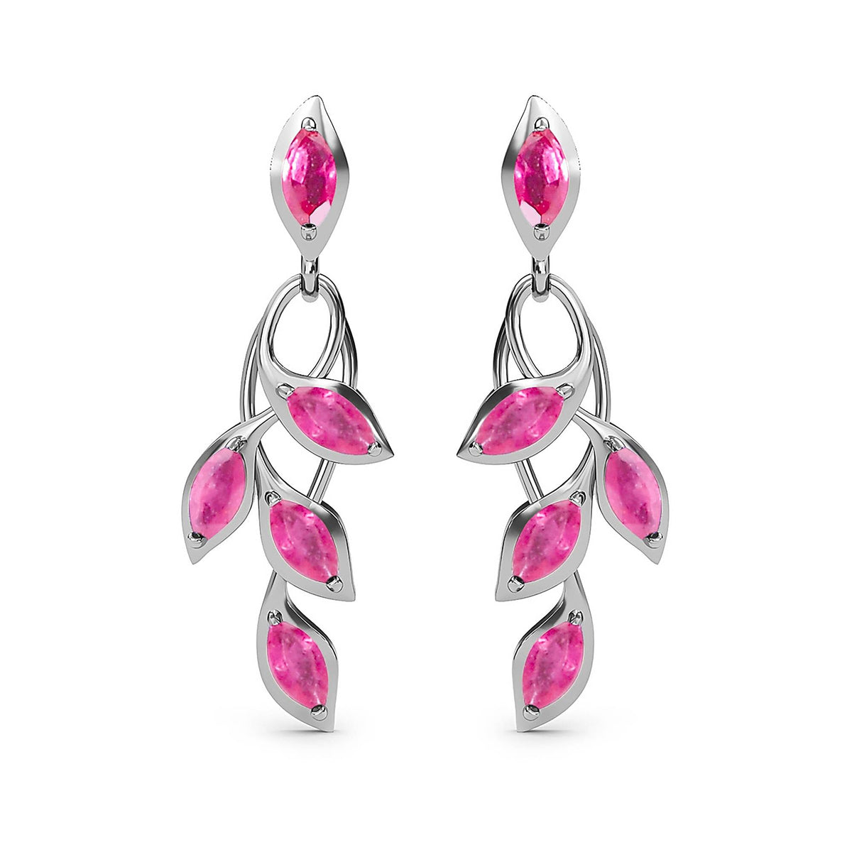 African Ruby Leaf Pattern Dangle Earrings in Platinum Plated Sterling Silver 1.96 Ct. 7519465 0