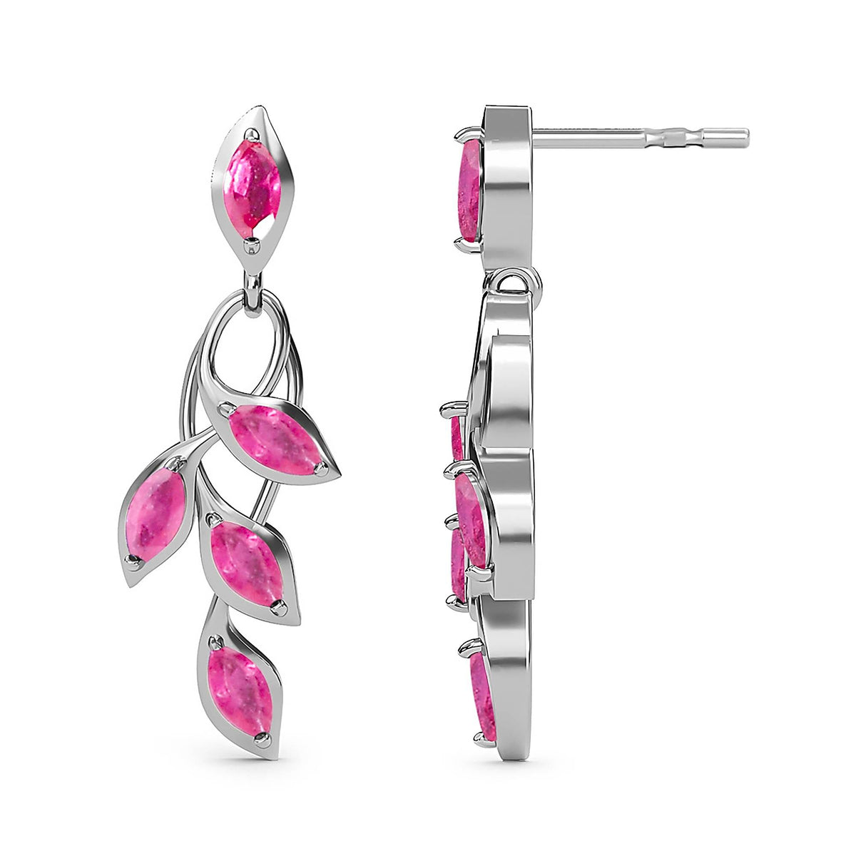 African Ruby Leaf Pattern Dangle Earrings in Platinum Plated Sterling Silver 1.96 Ct. 7519465 6