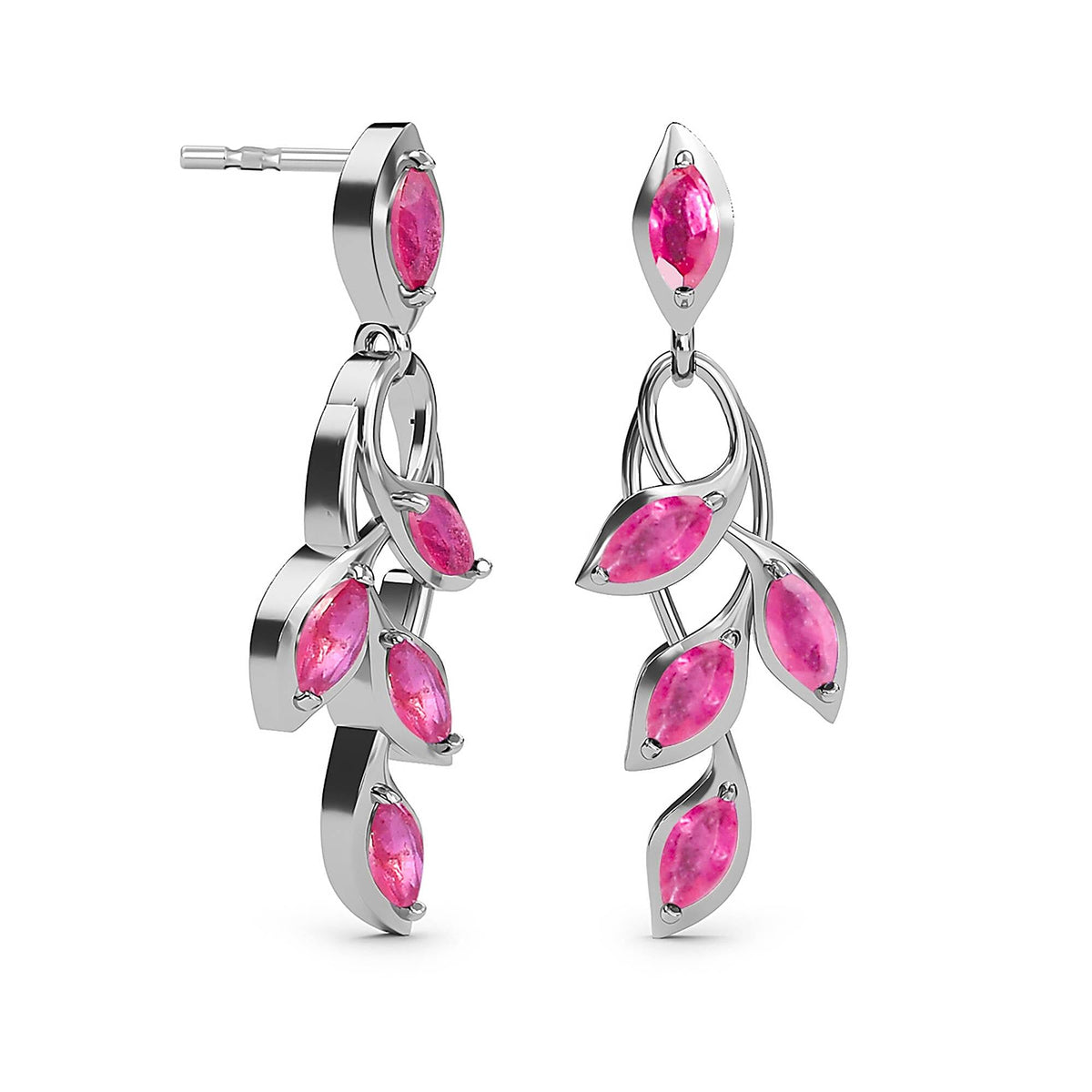 African Ruby Leaf Pattern Dangle Earrings in Platinum Plated Sterling Silver 1.96 Ct. 7519465 7