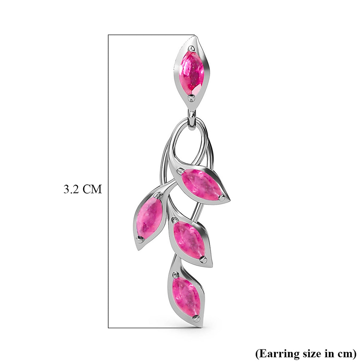 African Ruby Leaf Pattern Dangle Earrings in Platinum Plated Sterling Silver 1.96 Ct. 7519465 8