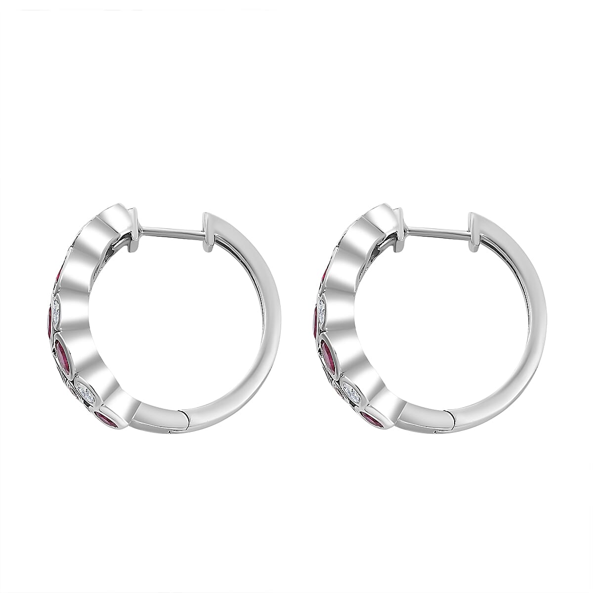 African Ruby and Moissanite Bubble Earrings in Platinum Overlay Sterling Silver 7705499 4