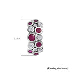 African Ruby ,  Moissanite  Cluster Earring in Platinum Overlay Sterling Silver 3.13 ct,  Silver Wt. 8.5 Gms  3.364  Ct.