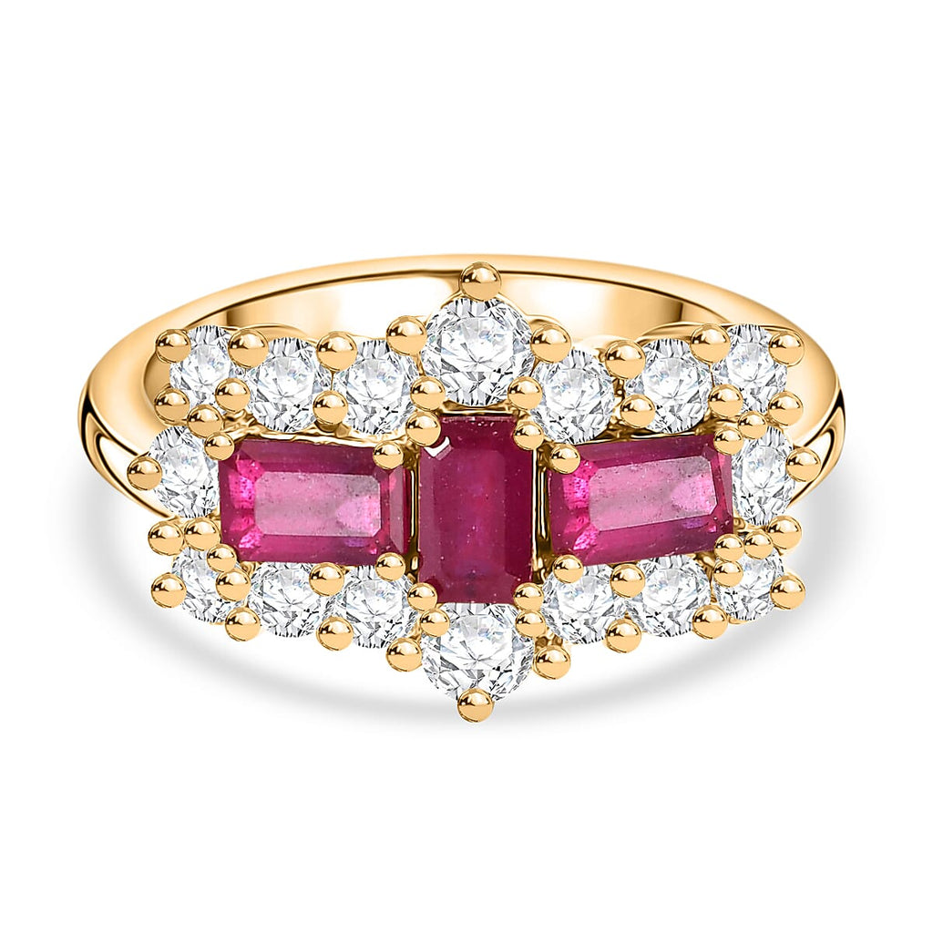 African Ruby & Moissanite Boat Ring in 18K Vermeil Yellow Gold Plated Sterling Silver 1.69 Ct.