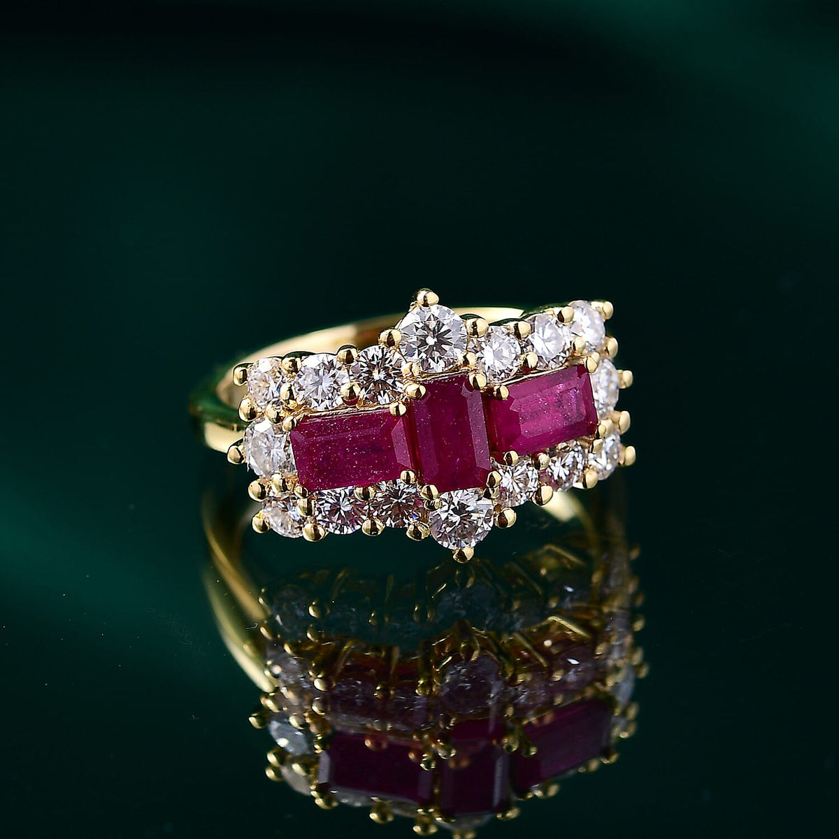 African Ruby &amp; Moissanite Boat Ring in 18K Vermeil Yellow Gold Plated Sterling Silver 1.69 Ct. V32638077 1