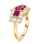 African Ruby & Moissanite Boat Ring in 18K Vermeil Yellow Gold Plated Sterling Silver 1.69 Ct.