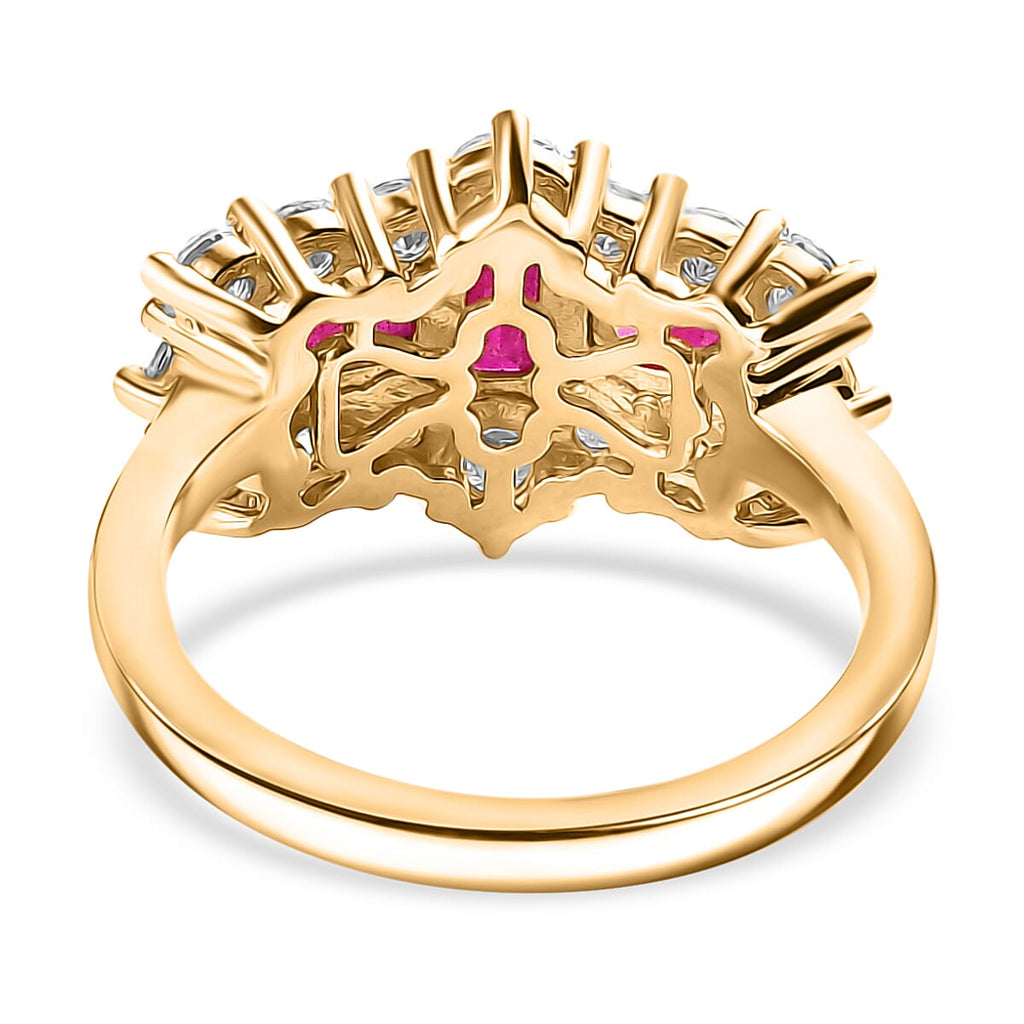 African Ruby & Moissanite Boat Ring in 18K Vermeil Yellow Gold Plated Sterling Silver 1.69 Ct.