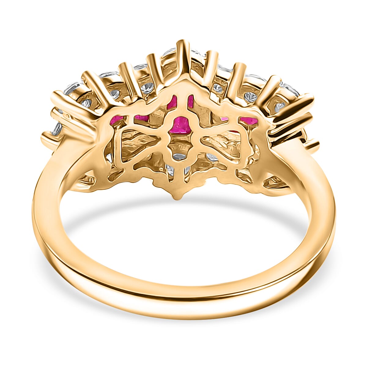 African Ruby &amp; Moissanite Boat Ring in 18K Vermeil Yellow Gold Plated Sterling Silver 1.69 Ct. V32638077 4