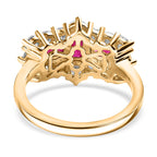 African Ruby & Moissanite Boat Ring in 18K Vermeil Yellow Gold Plated Sterling Silver 1.69 Ct.