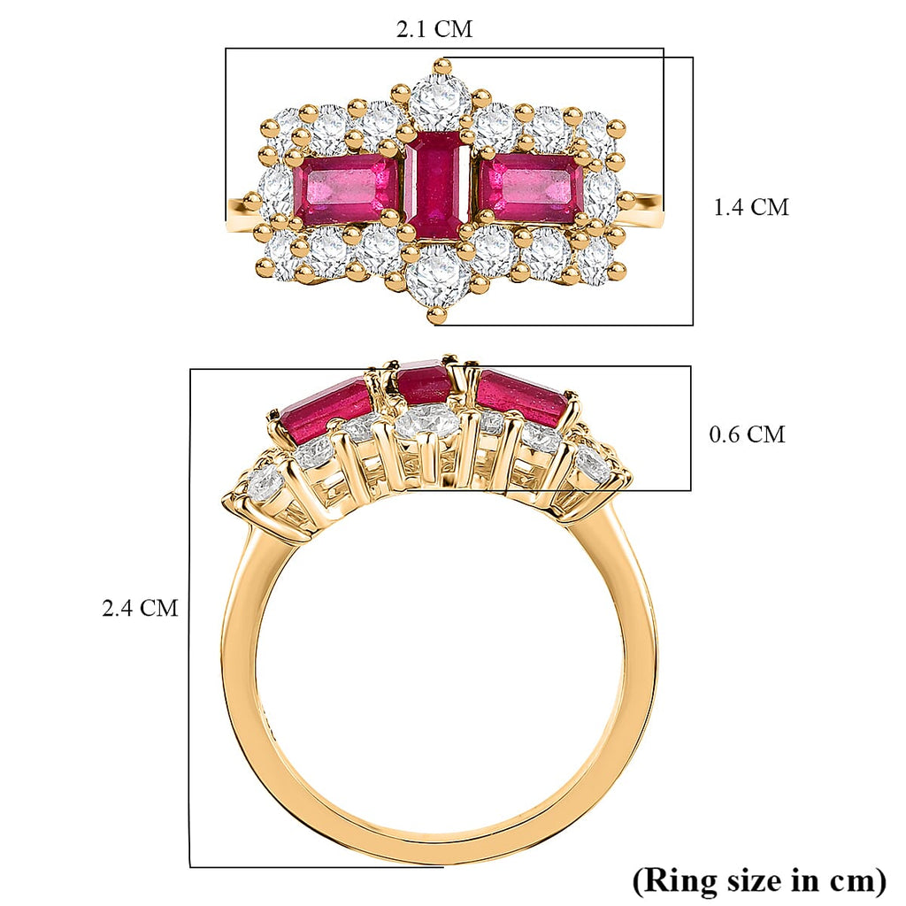 African Ruby & Moissanite Boat Ring in 18K Vermeil Yellow Gold Plated Sterling Silver 1.69 Ct.