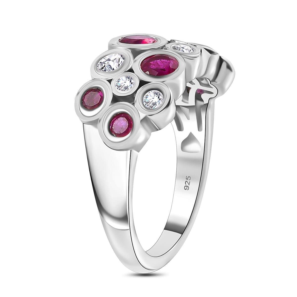 African Ruby &amp; Moissanite Bubble Ring in Platinum Overlay Sterling Silver 7705473 3