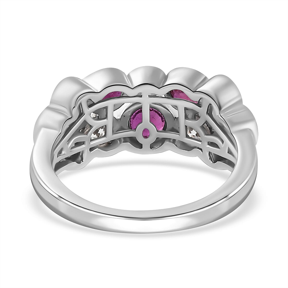 African Ruby &amp; Moissanite Bubble Ring in Platinum Overlay Sterling Silver 7705473 4