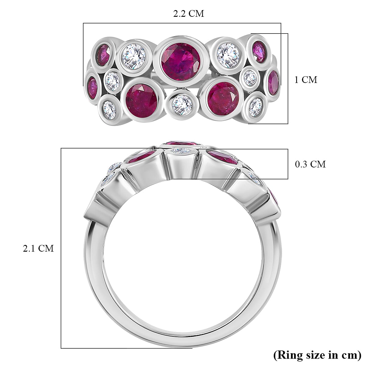 African Ruby &amp; Moissanite Bubble Ring in Platinum Overlay Sterling Silver 7705473 5