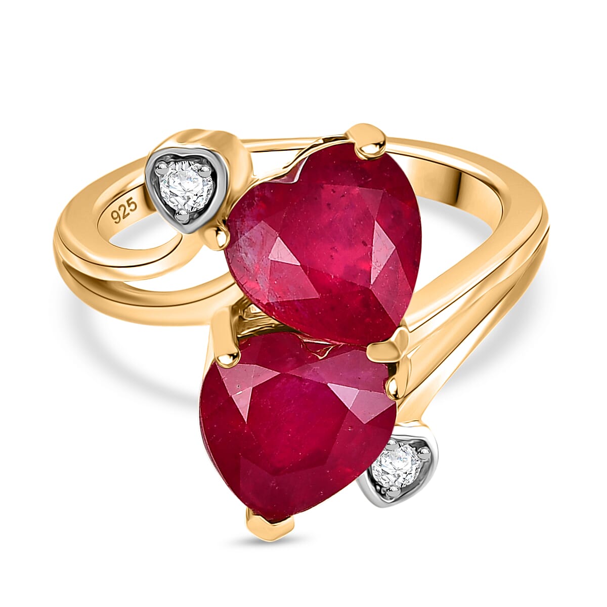 African Ruby and Moissanite Heart Ring in 18K Vermeil Yellow Gold Plated Sterling Silver 5.33 Ct. 8051134 0