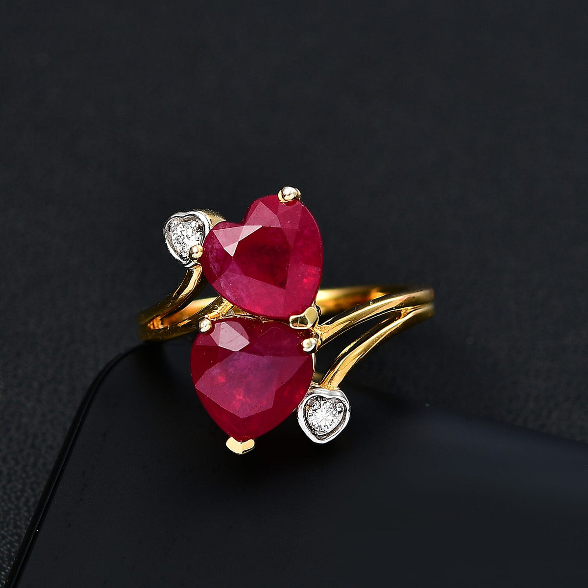 African Ruby and Moissanite Heart Ring in 18K Vermeil Yellow Gold Plated Sterling Silver 5.33 Ct. 8051134 2