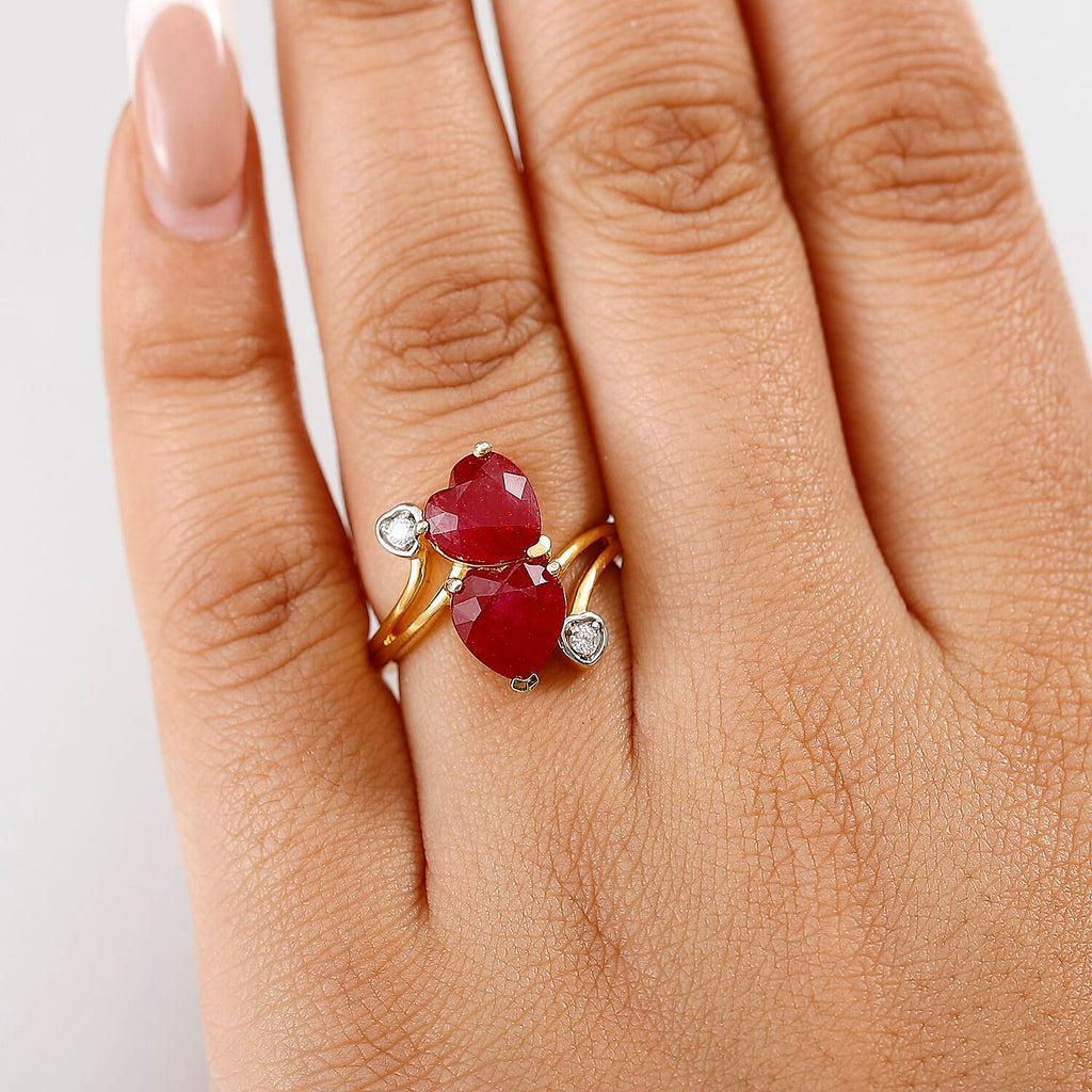 African Ruby & Moissanite Ring in 18K Vermeil Yellow Gold Plated Sterling Silver 5.33 Ct.