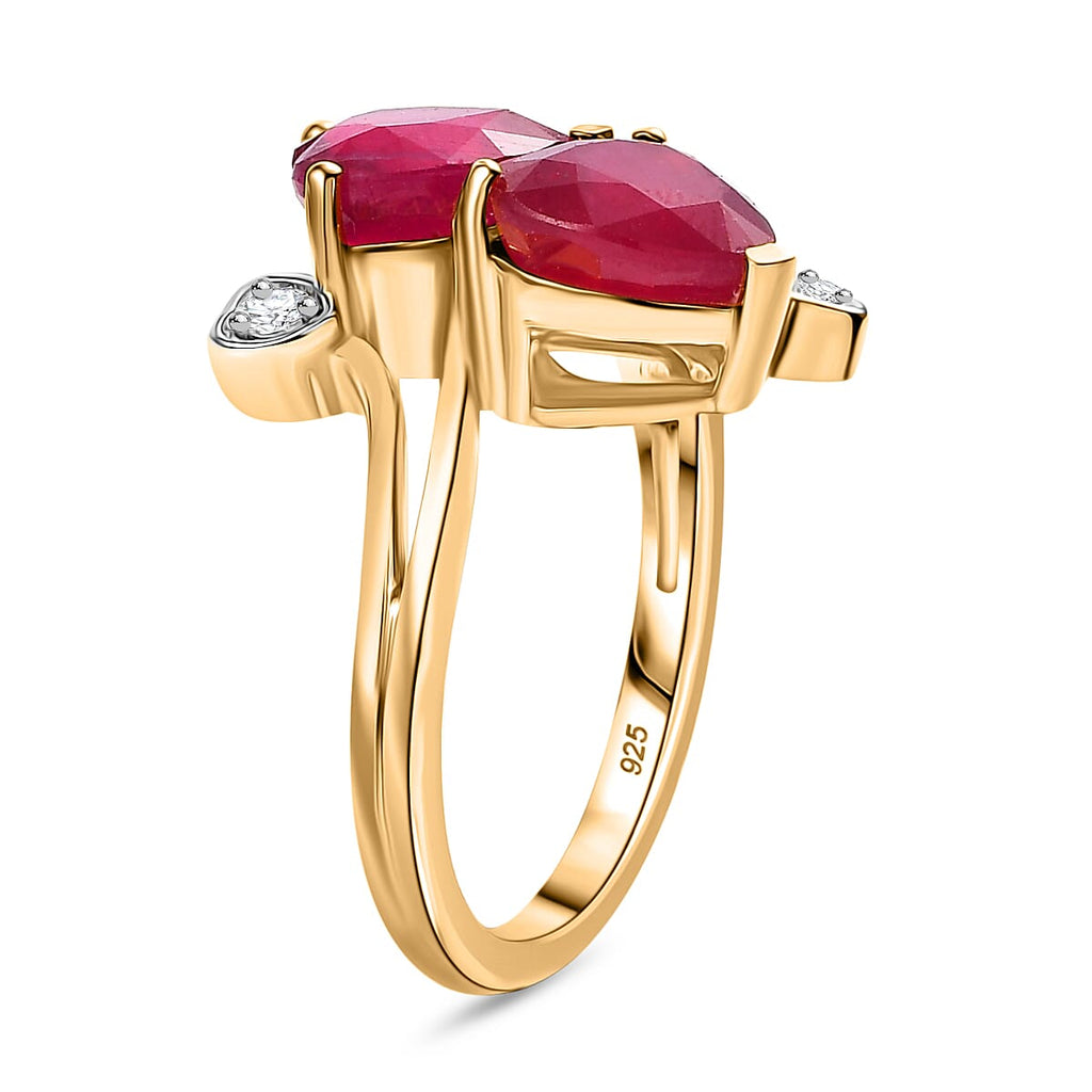 African Ruby & Moissanite Ring in 18K Vermeil Yellow Gold Plated Sterling Silver 5.33 Ct.