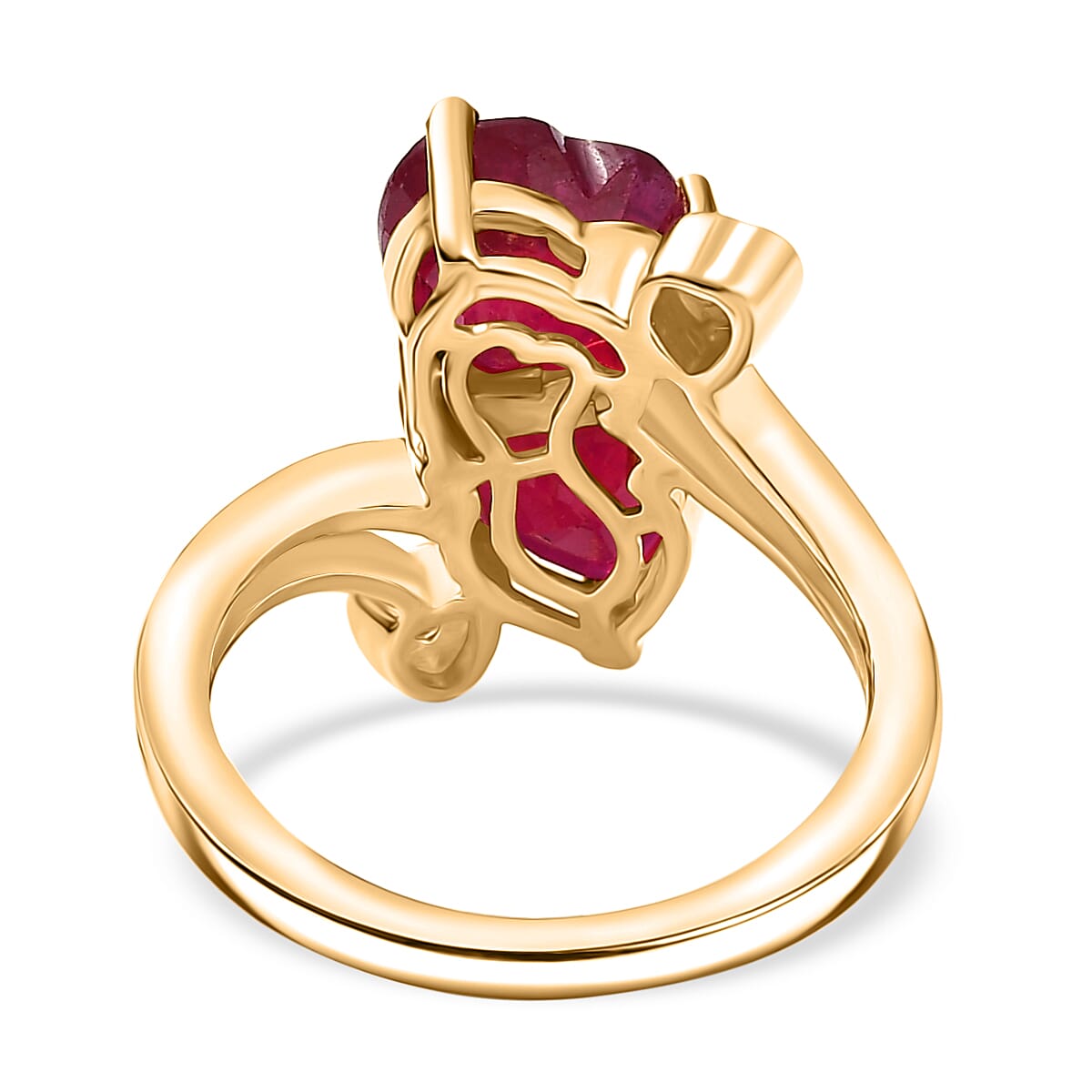 African Ruby and Moissanite Heart Ring in 18K Vermeil Yellow Gold Plated Sterling Silver 5.33 Ct. 8051134 5