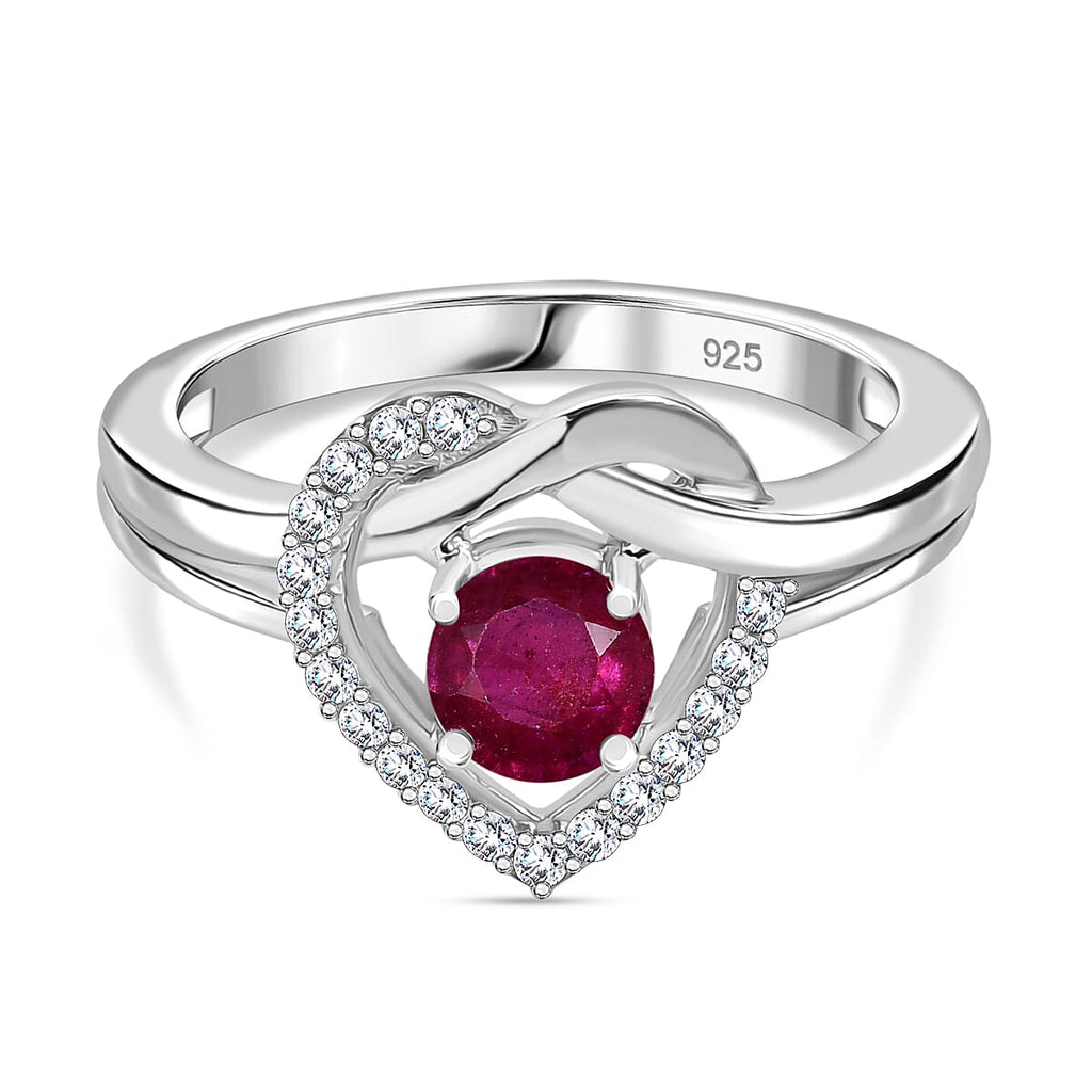 African Ruby & Moissanite Ring in Rhodium Overlay Sterling Silver 0.87 Ct.