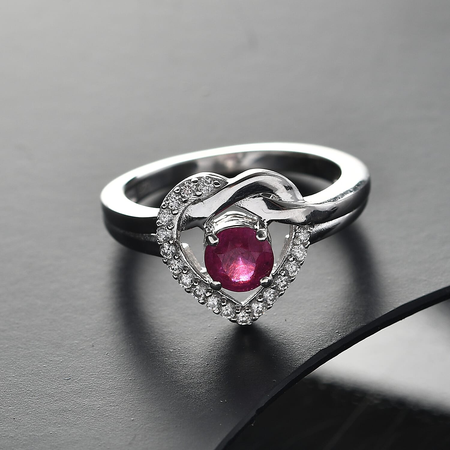 African Ruby &amp; Moissanite Ring in Rhodium Overlay Sterling Silver 0.87 Ct. 8076460 3