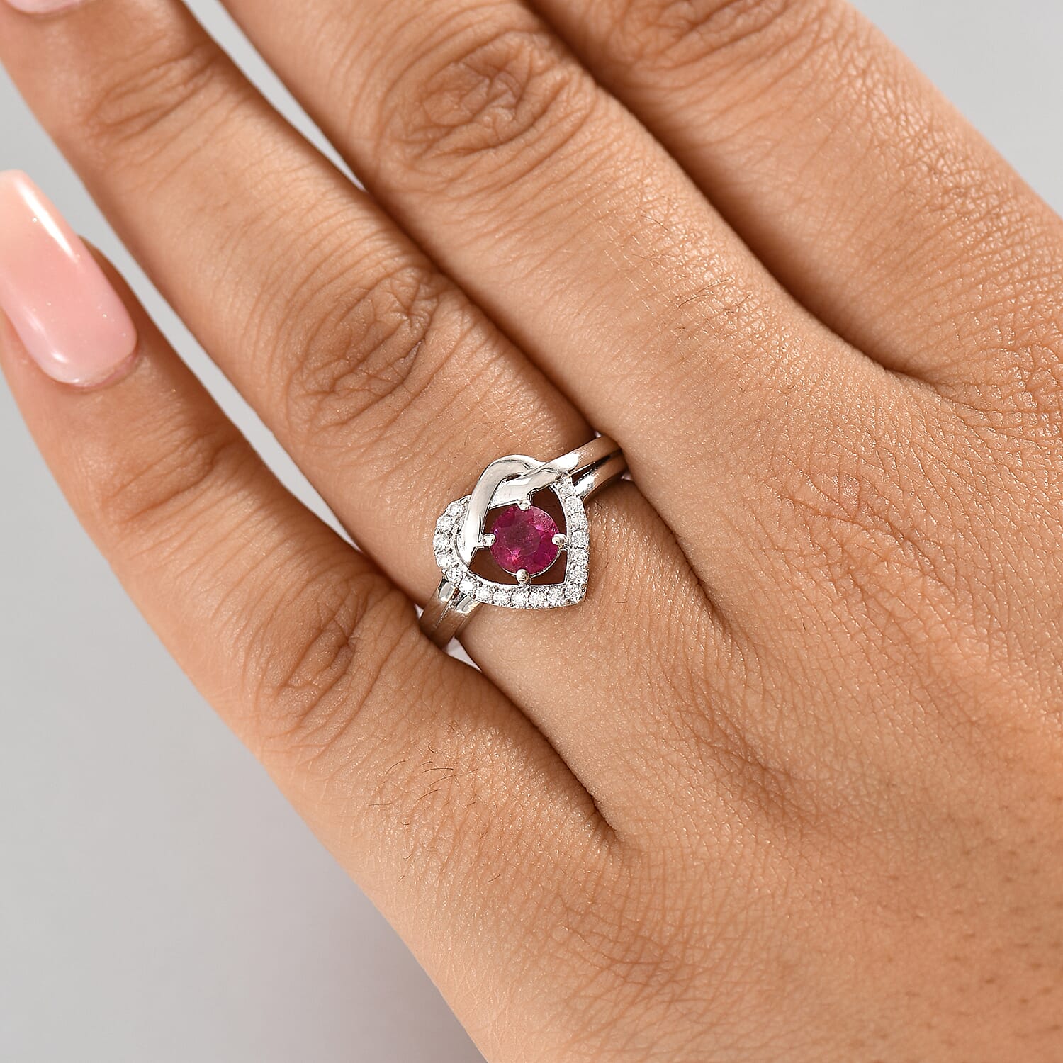 African Ruby &amp; Moissanite Ring in Rhodium Overlay Sterling Silver 0.87 Ct. 8076460 5