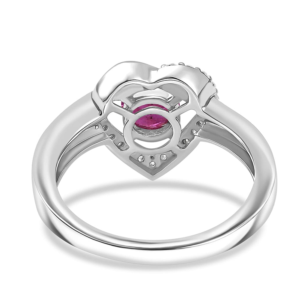 African Ruby & Moissanite Ring in Rhodium Overlay Sterling Silver 0.87 Ct.