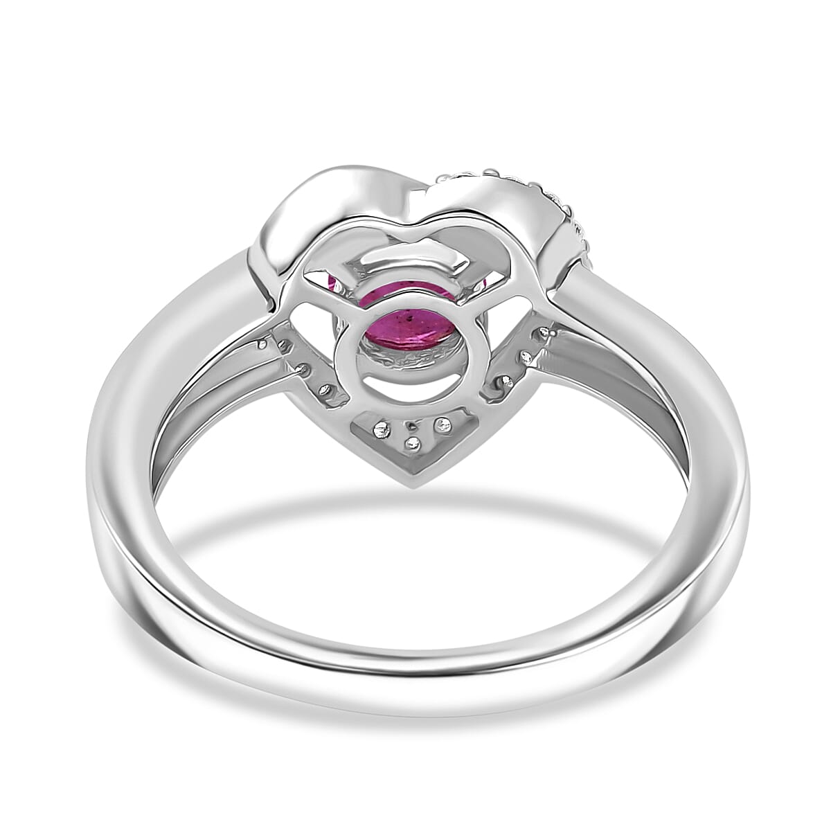African Ruby &amp; Moissanite Ring in Rhodium Overlay Sterling Silver 0.87 Ct. 8076460 9