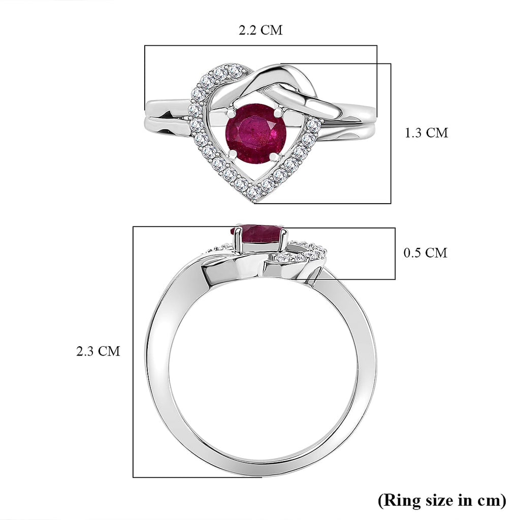 African Ruby & Moissanite Ring in Rhodium Overlay Sterling Silver 0.87 Ct.