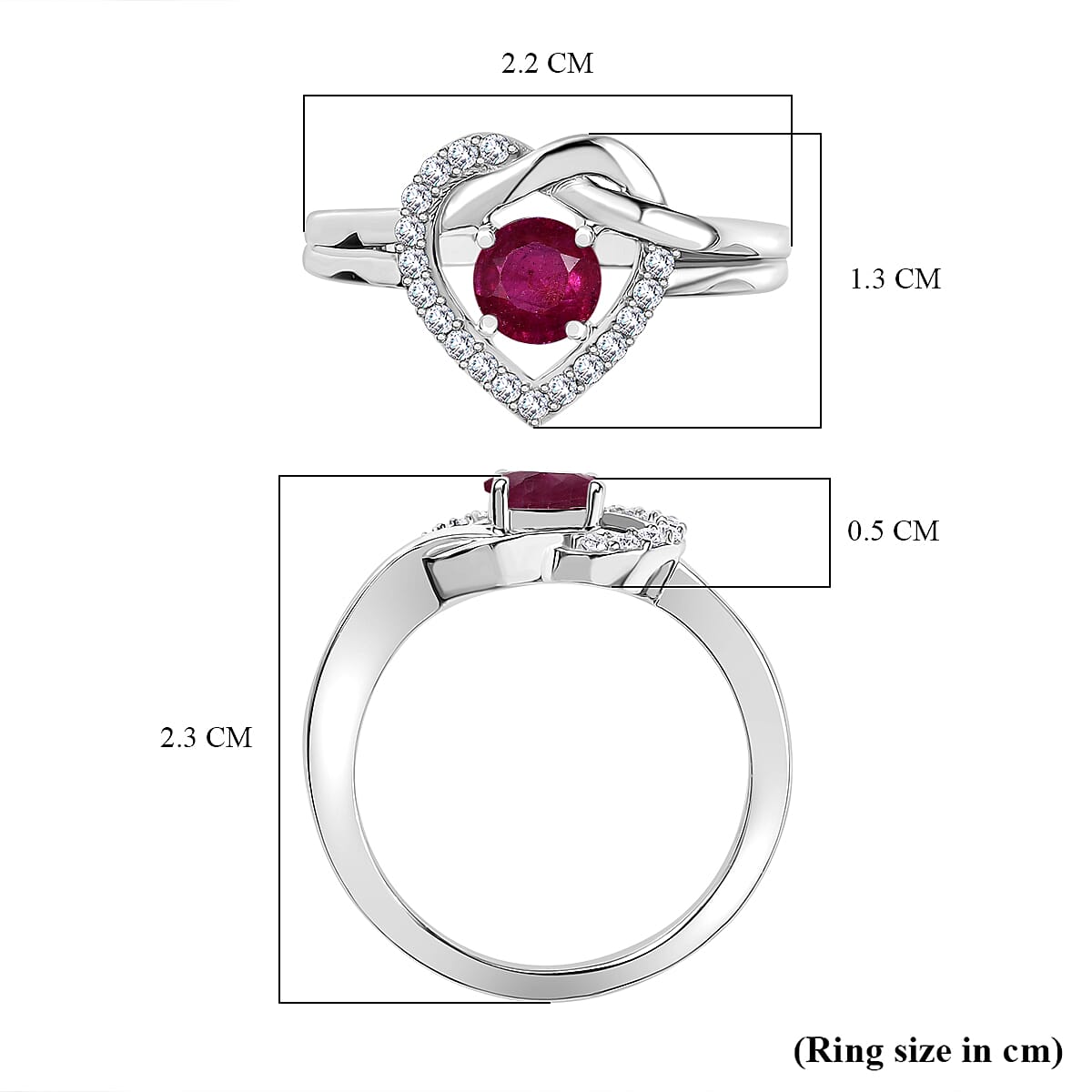 African Ruby &amp; Moissanite Ring in Rhodium Overlay Sterling Silver 0.87 Ct. 8076460 11