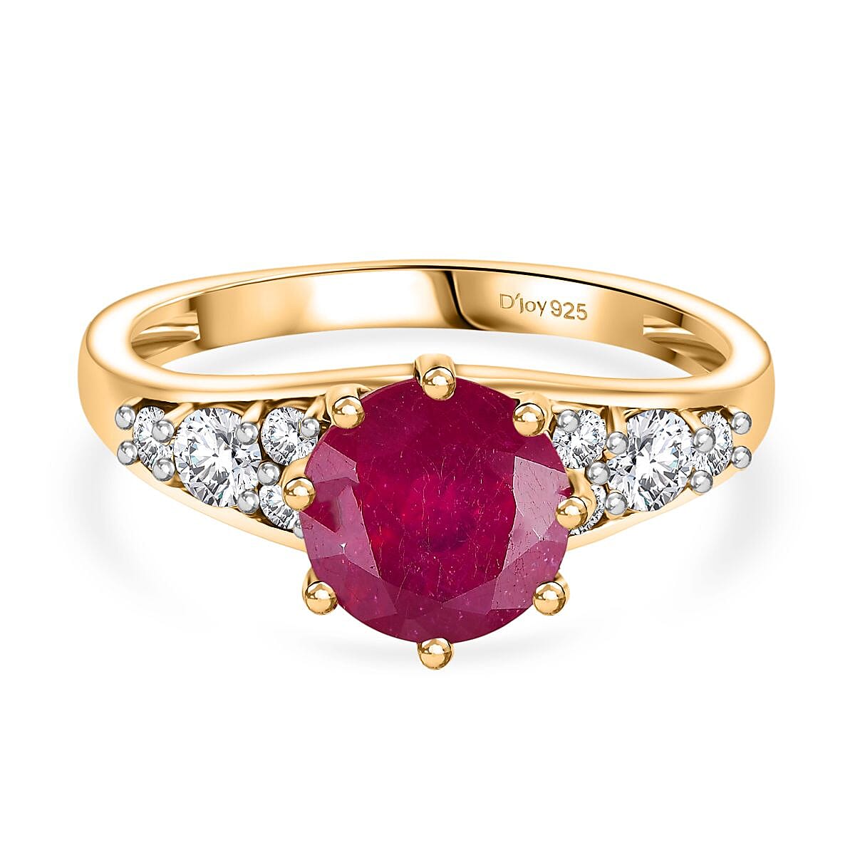 D'joy African Ruby and Moissanite Ring in 18K Yellow Gold Plated Sterling Silver 3.30 Ct. 8214826 0