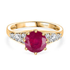 African Ruby & Moissanite Ring in 18K Yellow Gold Plating Sterling Silver 3.30 Ct.