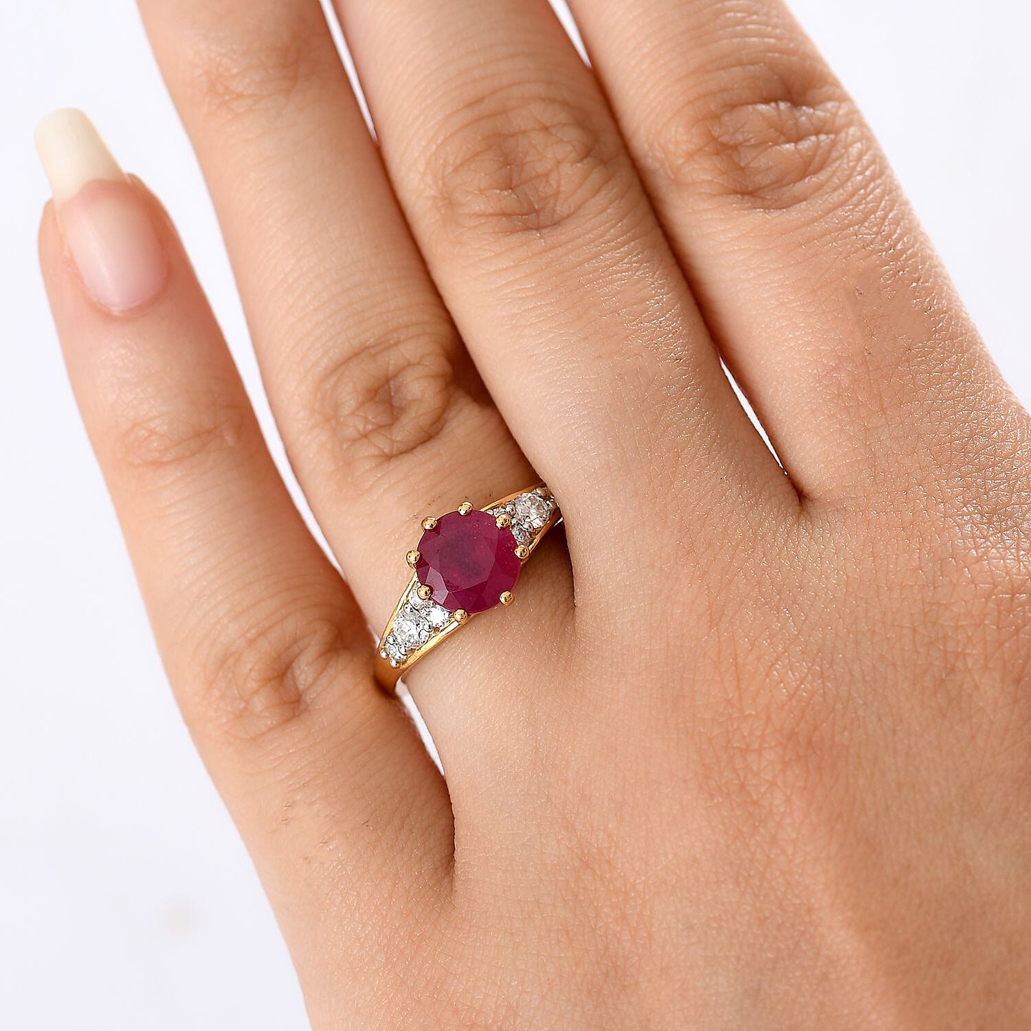 D'joy African Ruby and Moissanite Ring in 18K Yellow Gold Plated Sterling Silver 3.30 Ct. 8214826 2