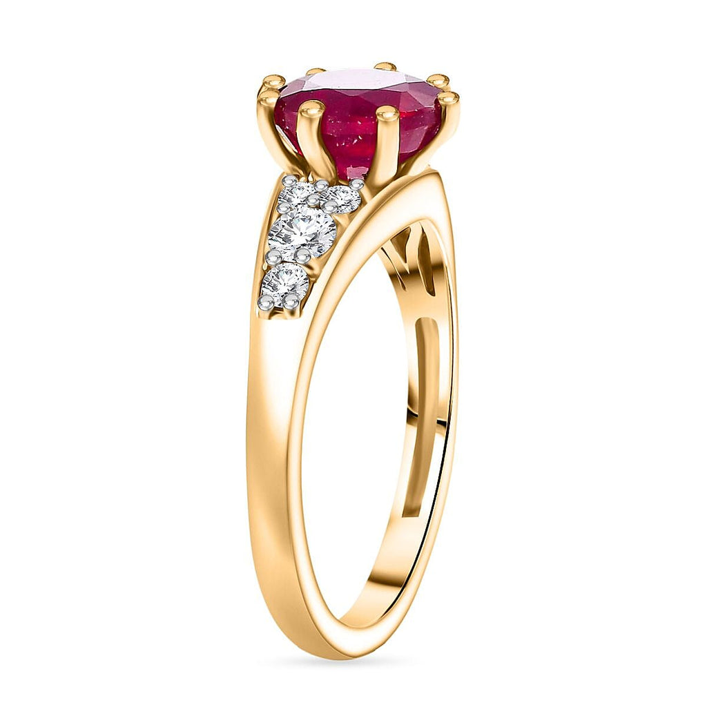 African Ruby & Moissanite Ring in 18K Yellow Gold Plating Sterling Silver 3.30 Ct.