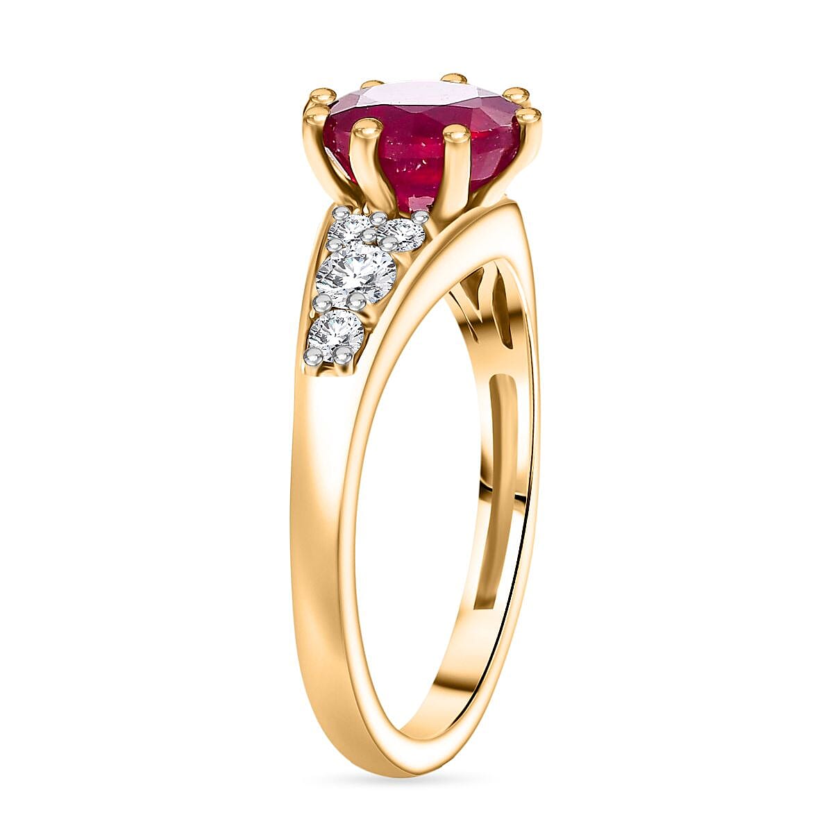 D'joy African Ruby and Moissanite Ring in 18K Yellow Gold Plated Sterling Silver 3.30 Ct. 8214826 3