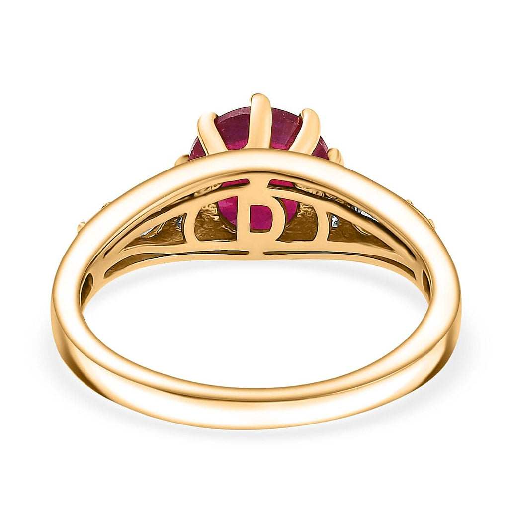 African Ruby & Moissanite Ring in 18K Yellow Gold Plating Sterling Silver 3.30 Ct.